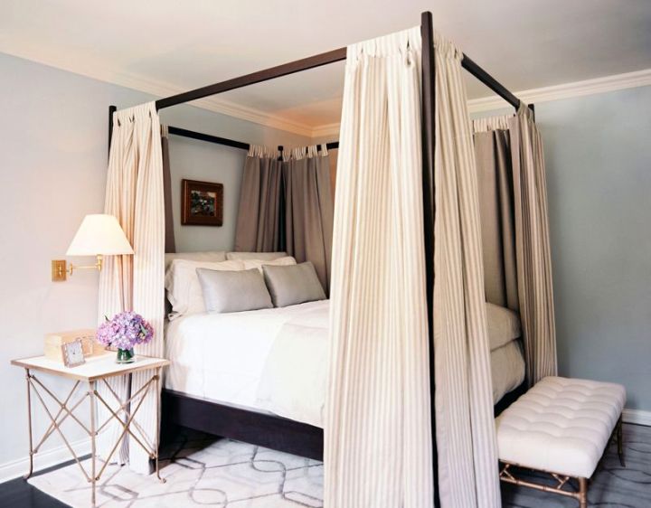 two toned canopied modern four poster bed