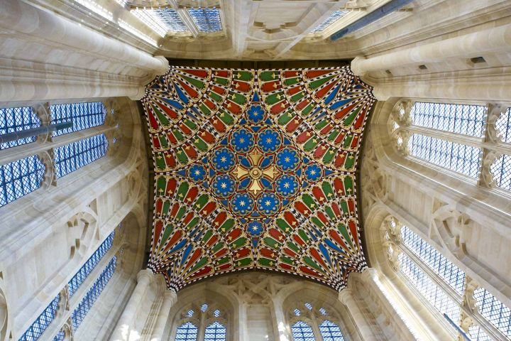 vault ceilings tall in blue and red