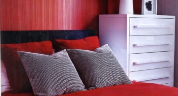 vertical striped red bedroom walls