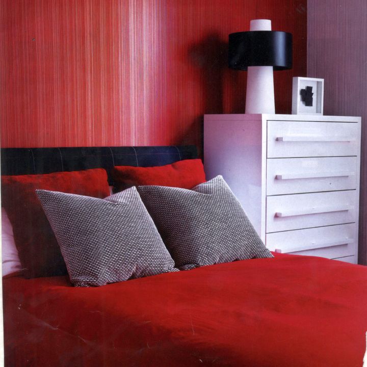 vertical striped red bedroom walls