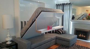 wall bed couch with floating shelf