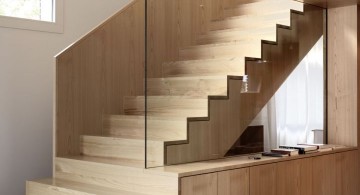 wood staircase with glass