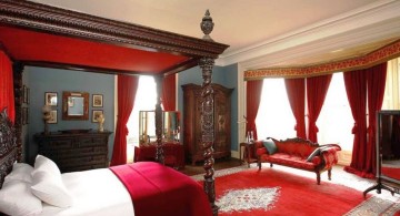 black and red bedroom ideas with Tudor style bed