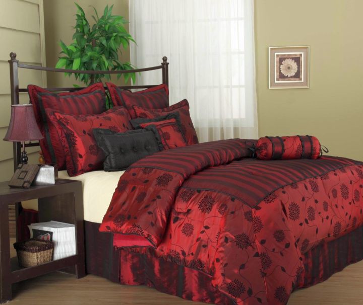 black and red bedroom ideas with dark wood furniture