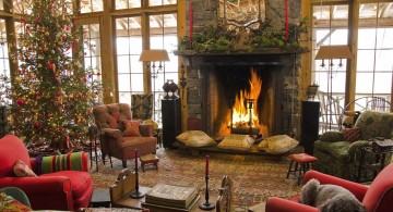 christmas room with tall windows