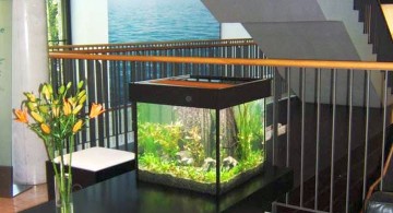 contemporary fish tank attached to the desk