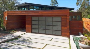 contemporary garage with white pathway