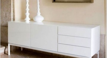 contemporary white lacquer credenza with one swing door