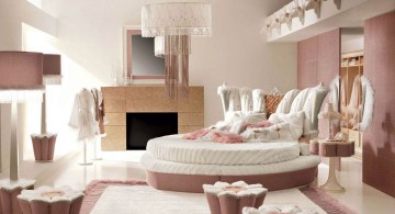 cool ideas for bedroom with round bed and fireplace