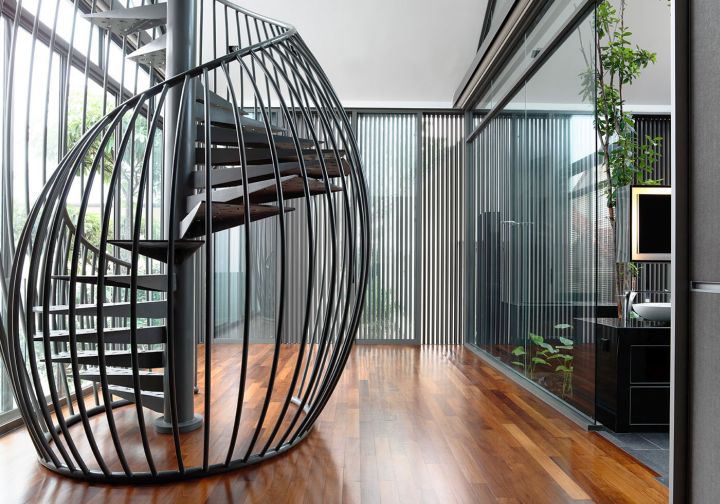 detached modern house spiral staircase