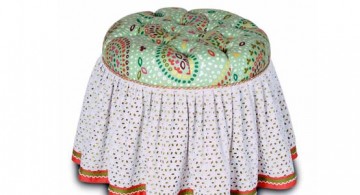 featured image of lovely skirted vanity stool with gorgeous DIY knitting