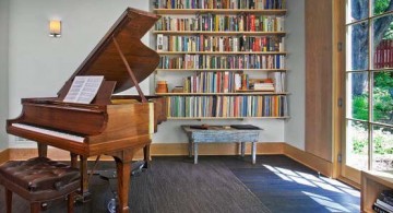 featured image of minimalist home music room design idea with CD library and piano