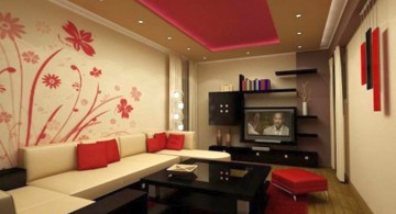 flower mural red wall accent