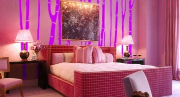 funky bedroom ideas with pink forest mural