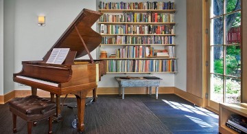 home music room with CD library and piano