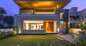 indian modern house front view at night