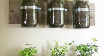indoor wall hanging planter with old mason jars