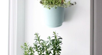 indoor wall hanging planter with old mugs