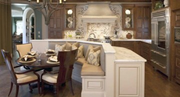 kitchen island with seating for six with L shaped sofa in white