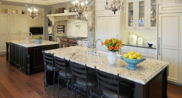 kitchen island with seating for six with classic hanging lamps