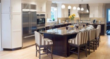 kitchen island with seating for six with striped upholstery