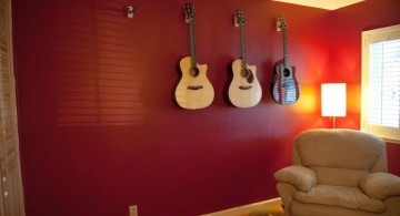 maroon living room with guitar
