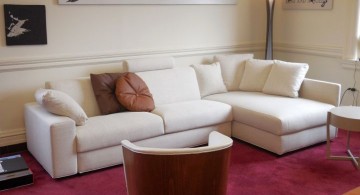 maroon living room with white sofa