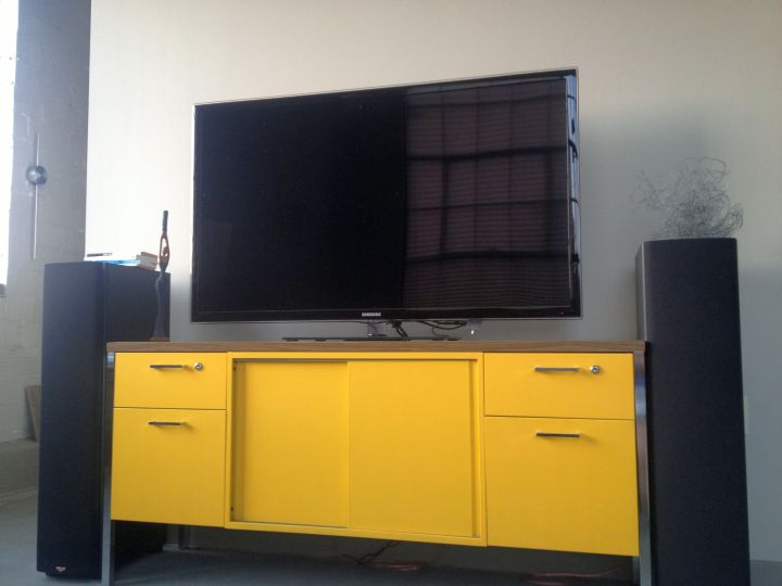 metal credenza bright yellow