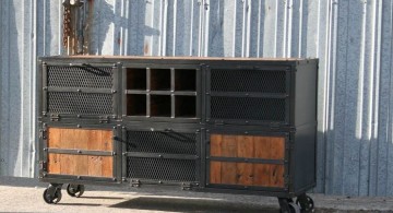 metal credenza with wood panels