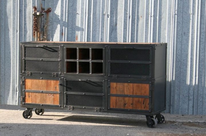 metal credenza with wood panels