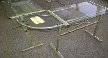 minimalist L shaped clear office desk