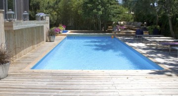minimalist washed out wood pool deck