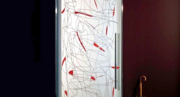modern glass door with red pattern