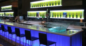 modern home bar design with blue light