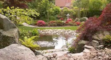 oriental garden design with red tree