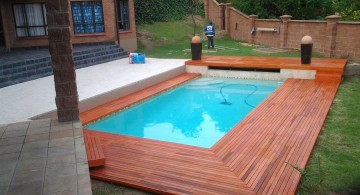 polished panel wood pool deck