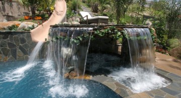 pool waterfall ideas with large stone
