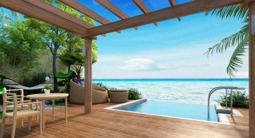 private wood pool deck overlooking the sea