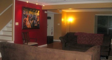 red wall accent for basement living room