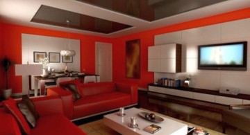 red wall accent for small living room