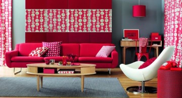 red wall accent in retro style living room
