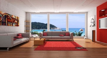 red wall accent with red rug