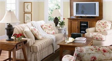 small living room ideas with flower upholstery