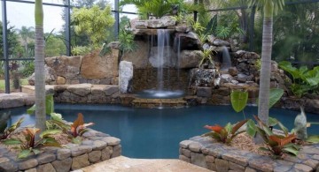 tall indoor pool waterfall ideas