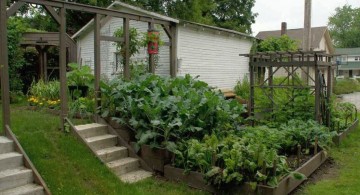 terraced flower garden with a hothouse