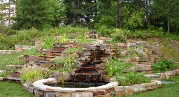 terraced flower garden with a pond