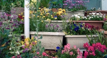 terraced flower garden with pots