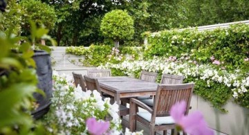 terraced flower garden with white flower