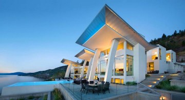 ultramodern lake house front facade