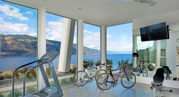 ultramodern lake house home gym